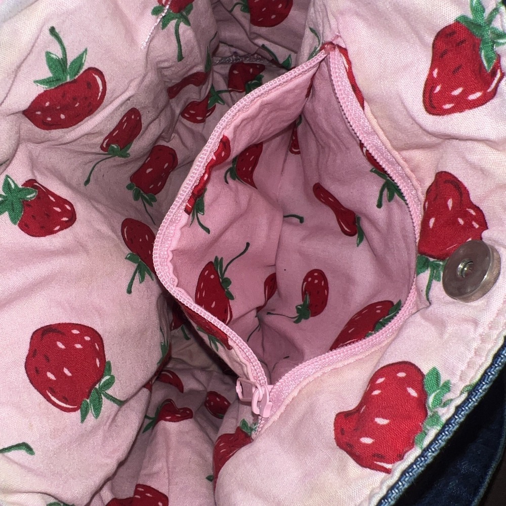 Aeropostale Y2K Mini Denim Tote Bag Strawberry Lining - Picture 7 of 11